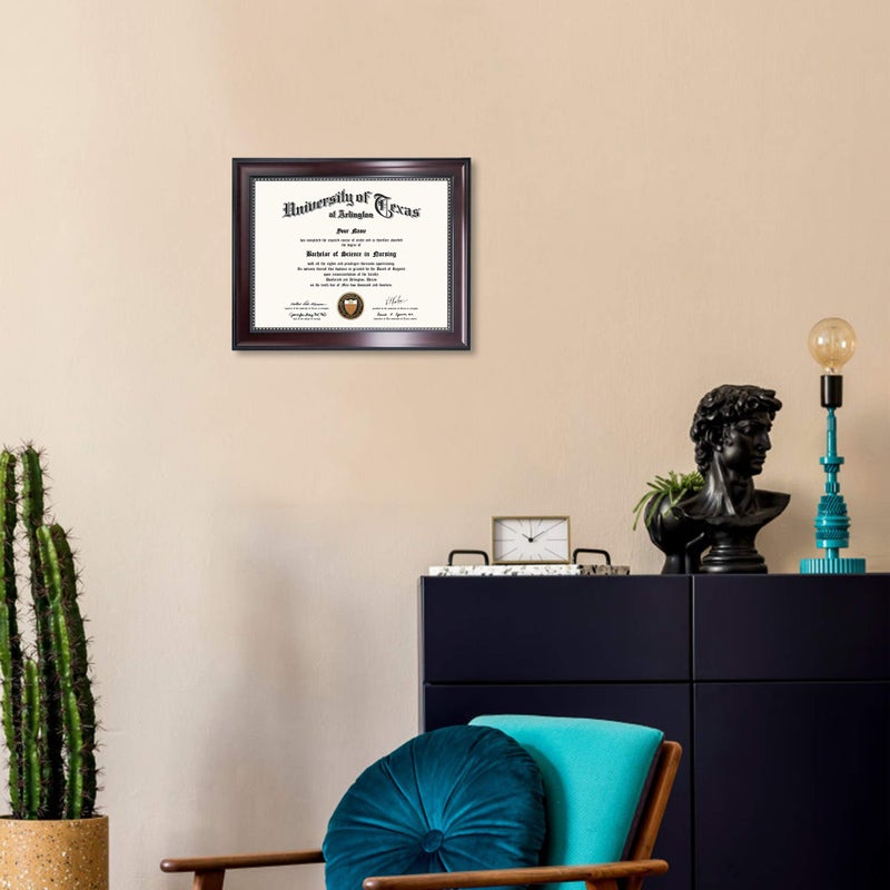 GraduationMall 8.5x11 Certificate Diploma Frame, UV Protection Acrylic, Mahogany with Gold Beads - Image 2